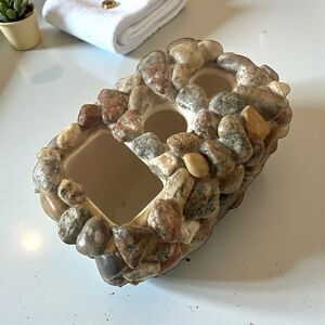 Handcrafted Great Lakes Stone Toothbrush And Toothpaste Holder Vintage Pebbles